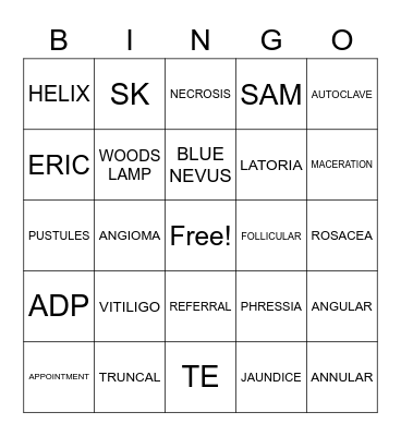 DERMATOLOGY Bingo Card