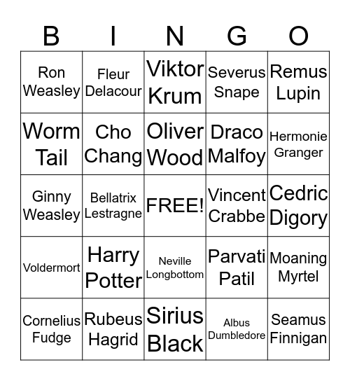 Harry Potter Bingo Card