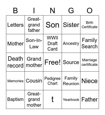 FAMILY my Bingo Card