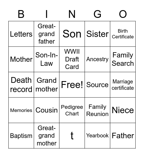 FAMILY my Bingo Card