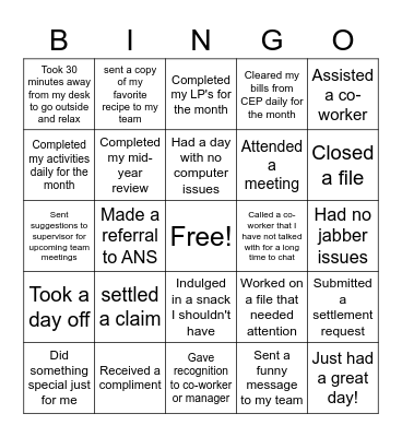 July Bingo Challenge Bingo Card