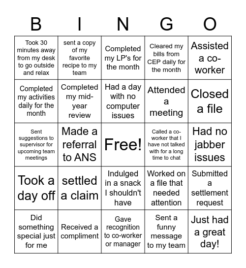 July Bingo Challenge Bingo Card