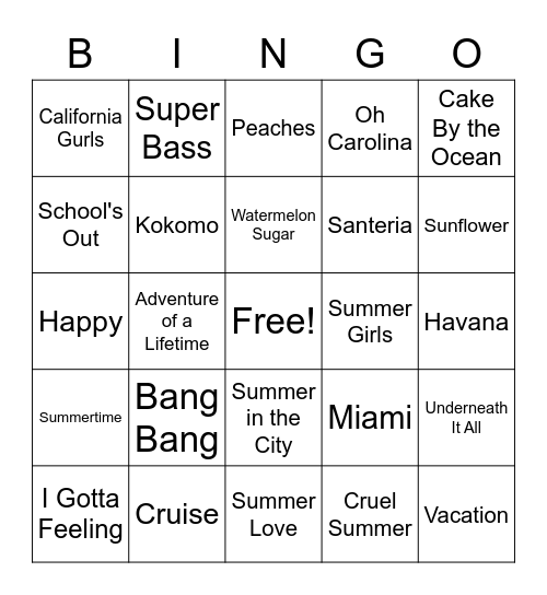 Summer  Lams Bingo Card