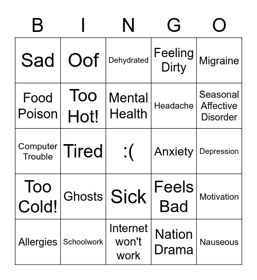 Bad Times Bingo Card