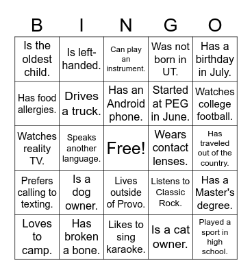 Find Someone Who... Bingo Card