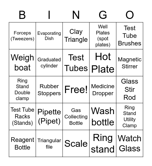 Lab Equipment BINGO! Bingo Card