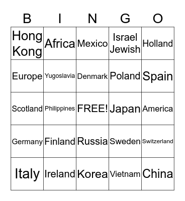 ASL 2 Ethnicity Bingo Card
