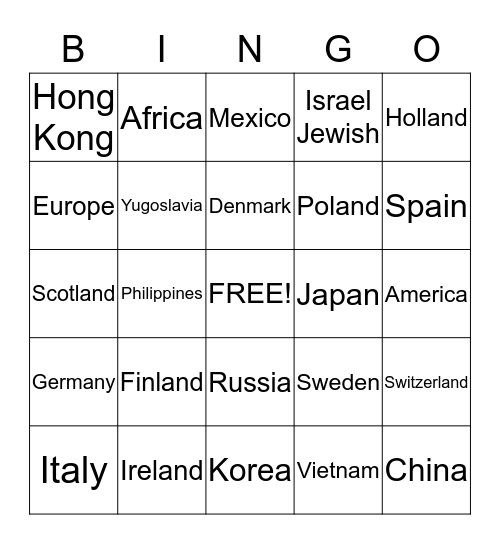 ASL 2 Ethnicity Bingo Card