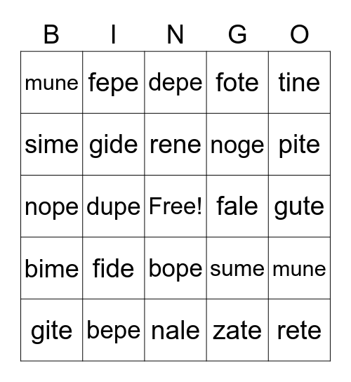 silly word long vowel bingo Card