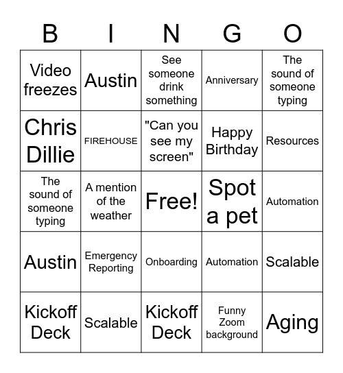FIRE RMS BINGO Card