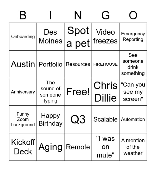 FIRE RMS BINGO Card