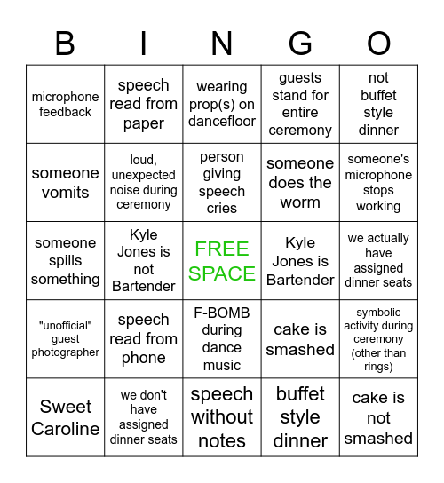 Wedding Bingo Card