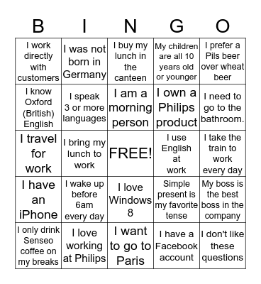 Getting to Know You BINGO Card