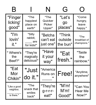 Slogan Bingo Card