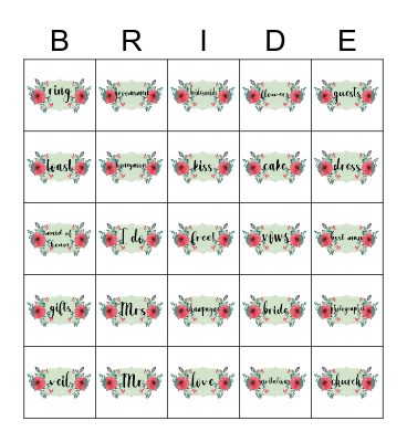 Jillian's Bridal Bingo Card