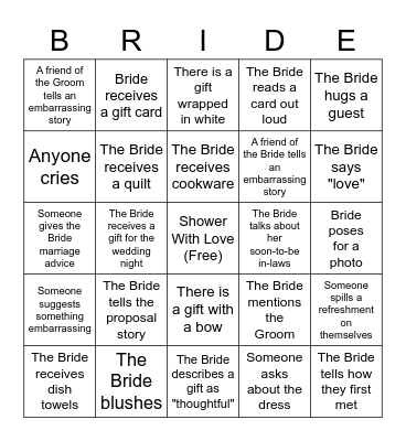 Bridal Bingo Card