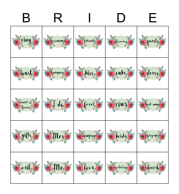 Jillian's Bridal Bingo Card