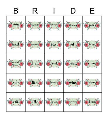Jillian's Bridal Bingo Card