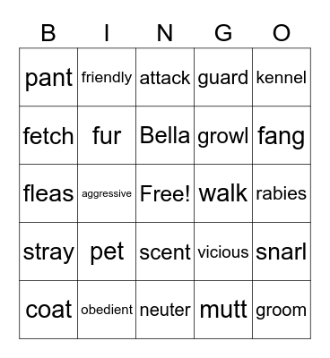 We Love Dogs Bingo Card