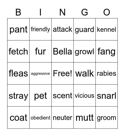 We Love Dogs Bingo Card