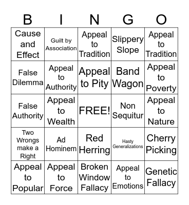 Logical Fallacies  Bingo Card