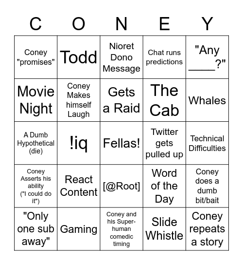 The Coney Stream Bingo Card