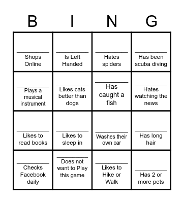 My Supports - Get to know you Bingo Card