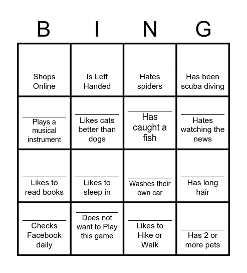 My Supports - Get to know you Bingo Card