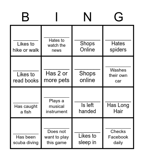 My Supports - Get to know you Bingo Card