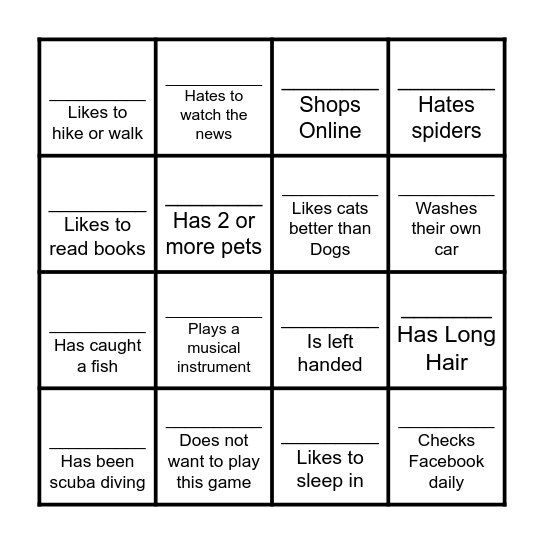 My Supports - Get to know you Bingo Card