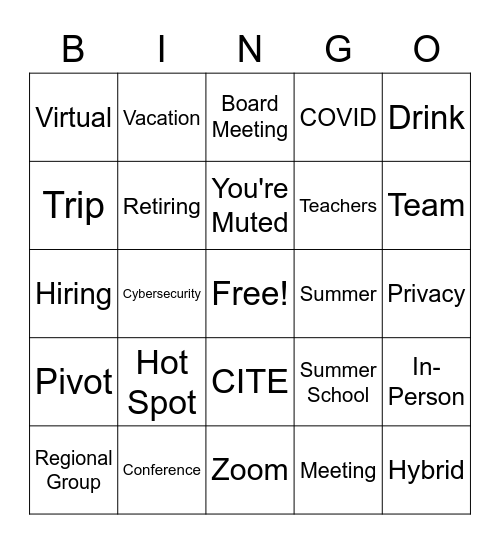 CITE Virtual Happy Hour Bingo Card