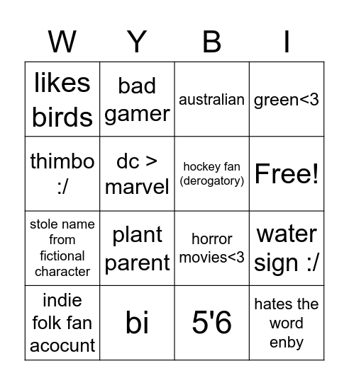Untitled Bingo Card