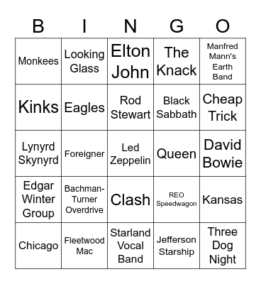 Dad Rock Bingo Card