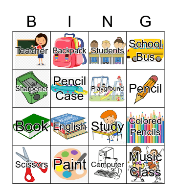 School Bingo Card