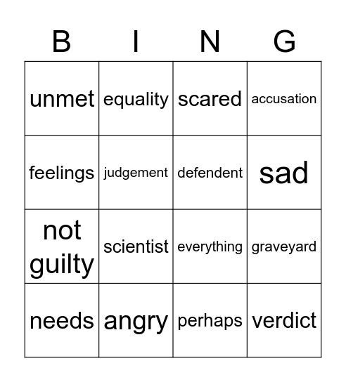 Vocabulary Bingo Card