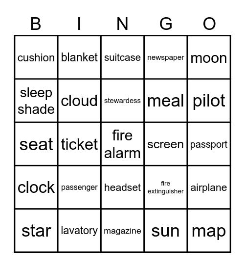 In Flight Bingo Card