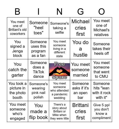 Wedding Bingo Card