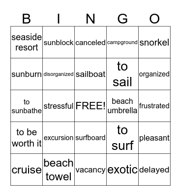 Am Strand und Zum Beschreiben  (E->G) Bingo Card