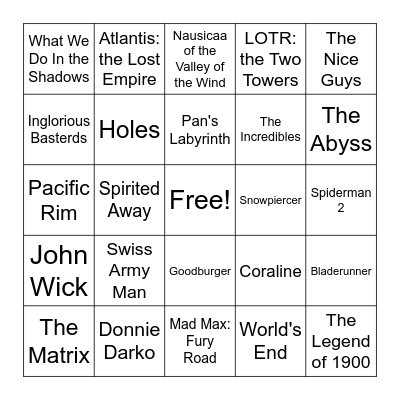 Vera Fave Movies Bingo Card