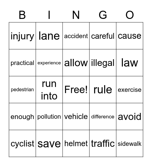 Unit 04 Bicycles on Sidewalks Bingo Card