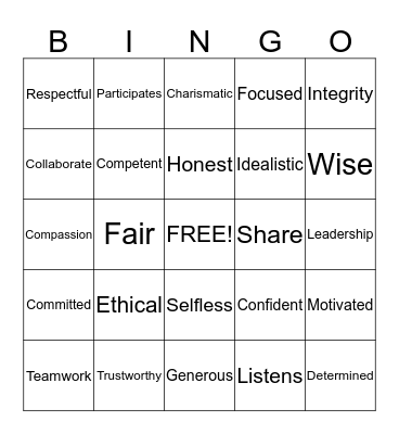 Professionalism Bingo Card