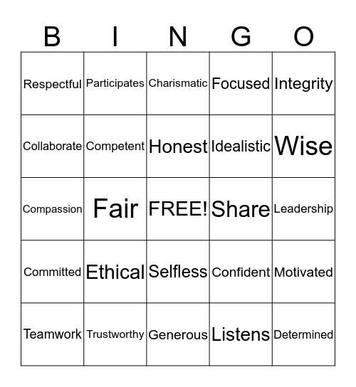 Professionalism Bingo Card