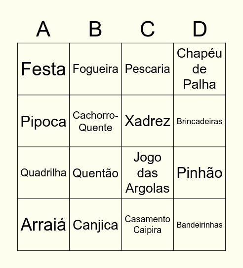 Bingo de Festa Junina Bingo Card