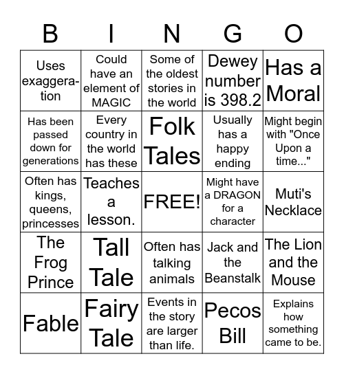 Folktales, Fairytales, Fables, & Tall Tales Bingo Card