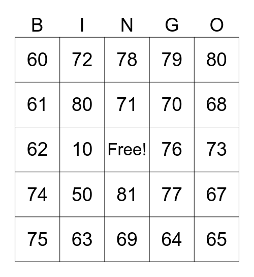 Number  Bingo Card