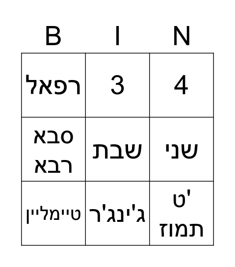 יומולדת לעמית Bingo Card