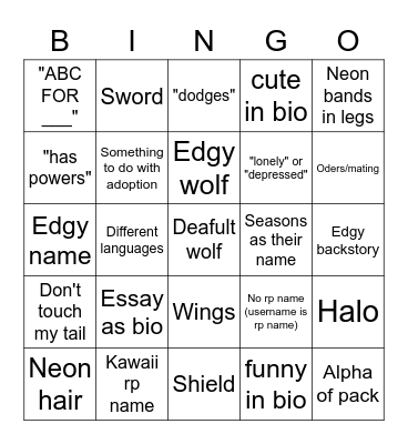 Wolves life 3/ Howls rp Bingo Card