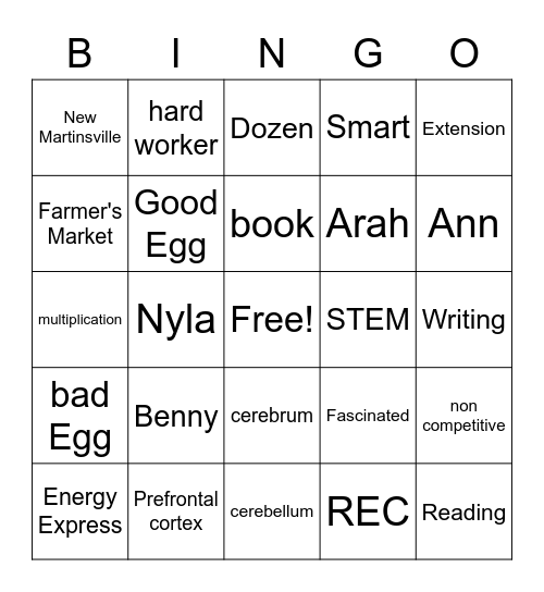 energy express Bingo Card