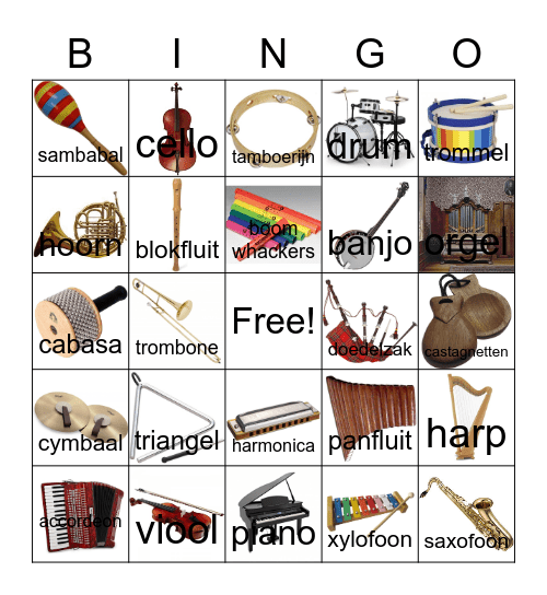Muziekinstrumenten bingo Card