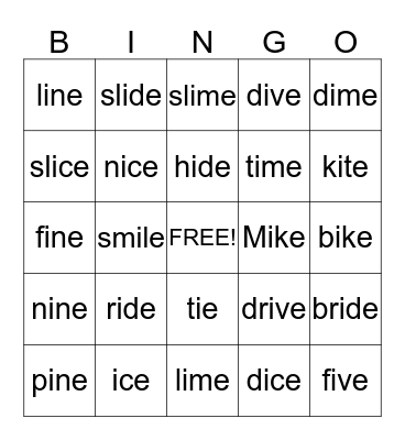 LONG I Bingo Card